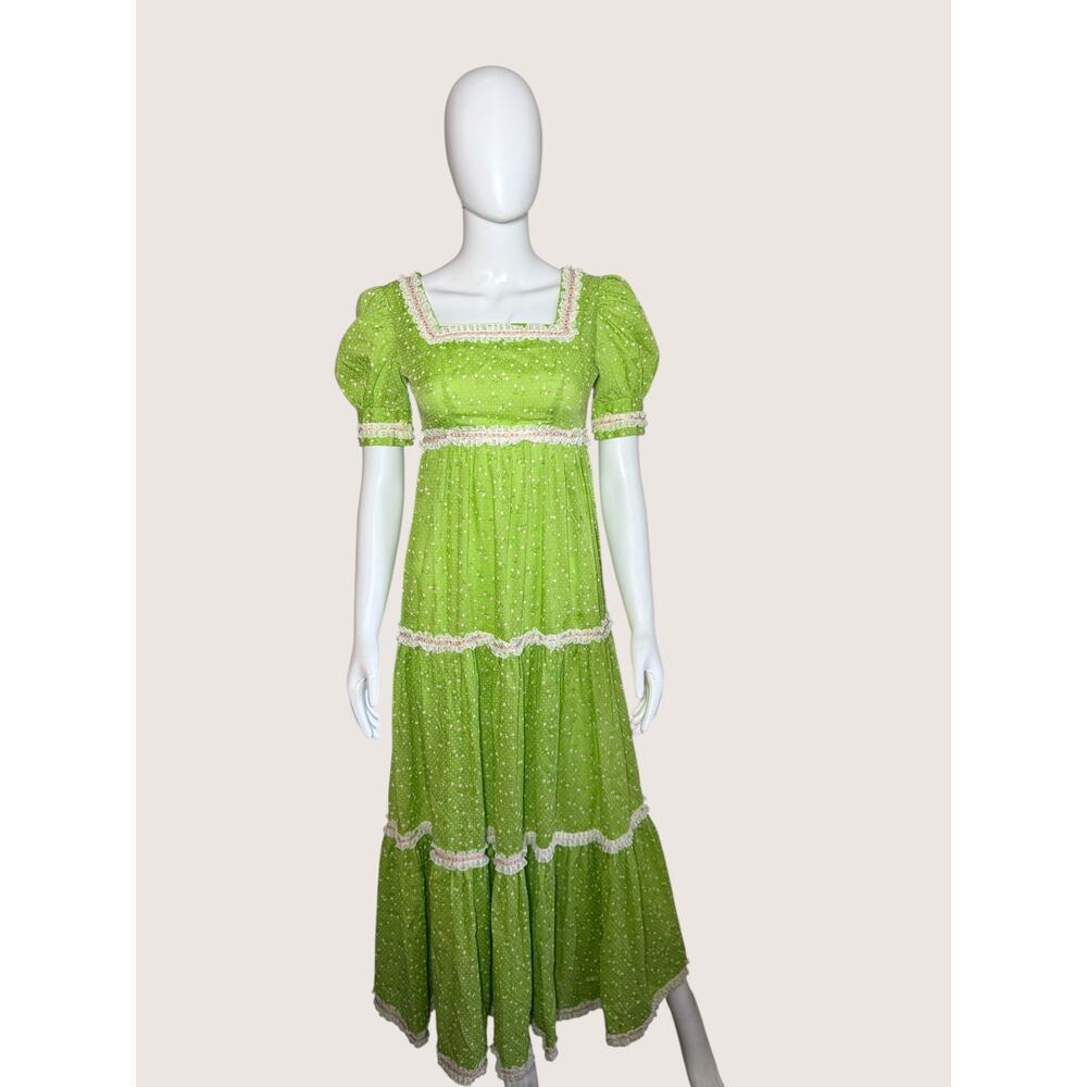 1970’s Floral Lace Trim Prairie Maxi Dress - XS